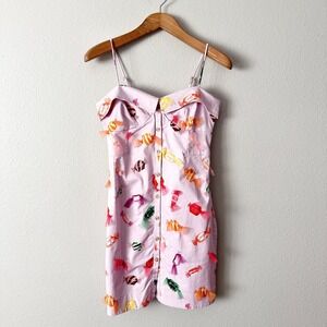 Maeve Sweet Candy Print Button Front Mini Dress Lilac Spaghetti Strap Size 6 NEW